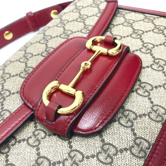 GUCCI 602204 GG Supreme Horsebit 1955 bag Shoulder Bag GG Supreme Beige/Red - Picture 8 of 16